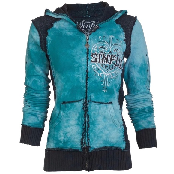 Affliction Women's Zip Up Hoodie Jacket Blitzkrieg Biker Tattoo - Picture 2 of 8